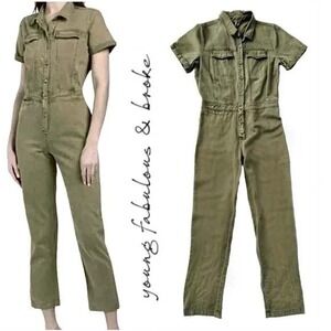 YFB Young Fabulous & Broke Jumpsuit Women XS Green Utility Short Sleeve Coverall
